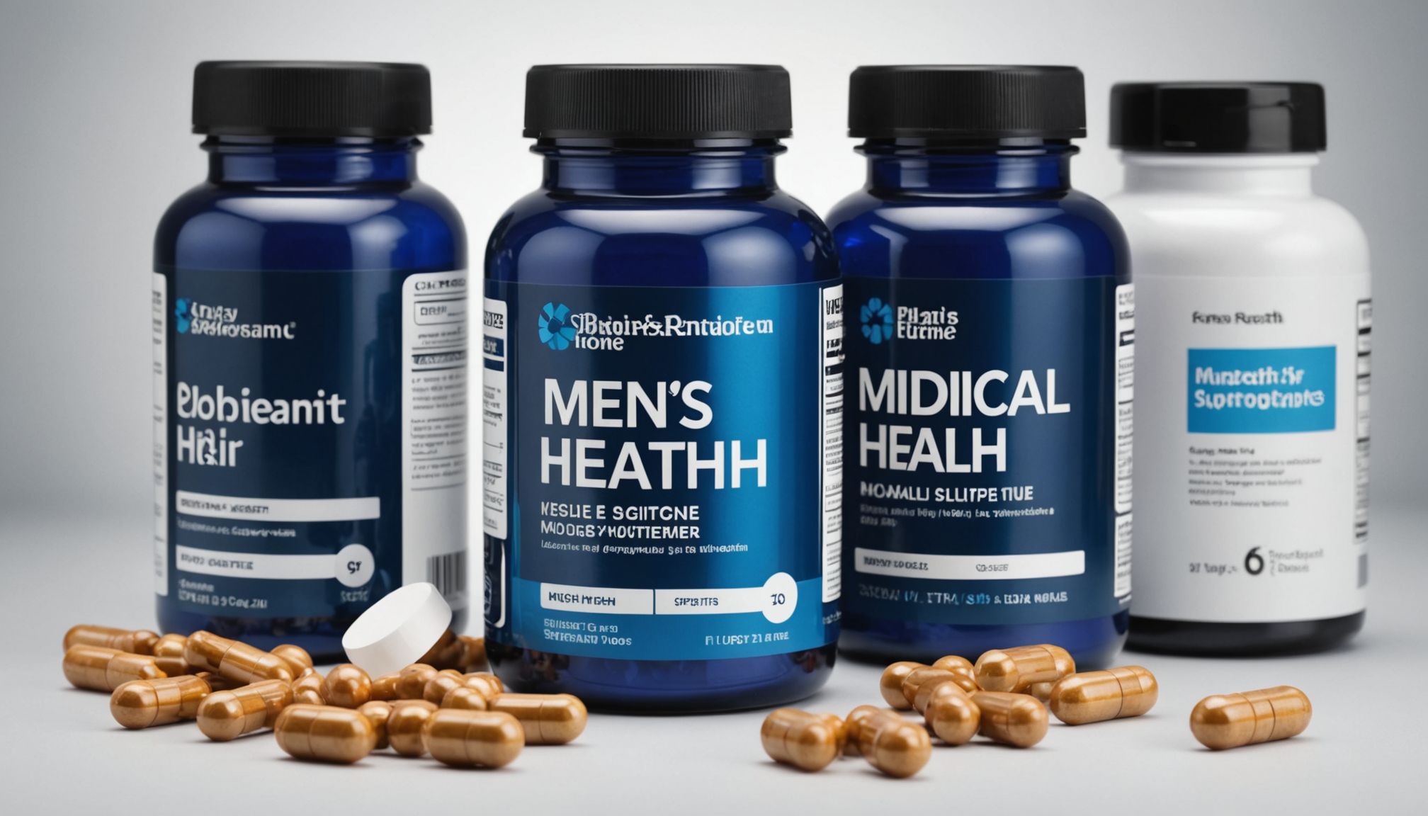 Educational illustration showing dietary supplements and male health symbols, representing evidence-based discussion of men's sexual health supplements